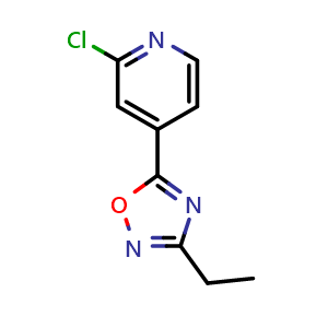 Chemical structure of 2-chloro-4-(3-ethyl-1,2,4-oxadiazol-5-yl)pyridine , CAS 1120245-50-2, AChemBlock AD263016