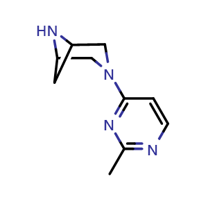 Chemical structure of 3-(2-methylpyrimidin-4-yl)-3,6-diazabicyclo[3.1.1]heptane , CAS 3054565-25-9, AChemBlock AD263036