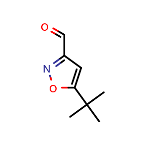 Chemical structure of 5-tert-Butyl-1,2-oxazole-3-carbaldehyde , CAS 88721-64-6, AChemBlock AD263038