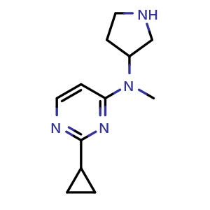 Chemical structure of 2-cyclopropyl-N-methyl-N-(pyrrolidin-3-yl)pyrimidin-4-amine , CAS 1782531-01-4, AChemBlock AD263040
