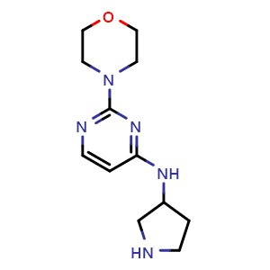 Chemical structure of 2-(morpholin-4-yl)-N-(pyrrolidin-3-yl)pyrimidin-4-amine , CAS 3049388-79-3, AChemBlock AD263043