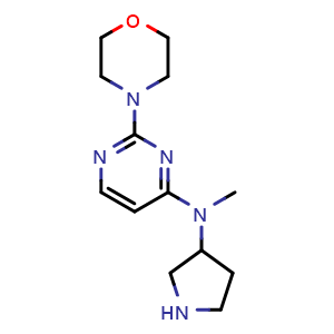 Chemical structure of N-methyl-2-(morpholin-4-yl)-N-(pyrrolidin-3-yl)pyrimidin-4-amine , CAS 3049389-16-1, AChemBlock AD263044