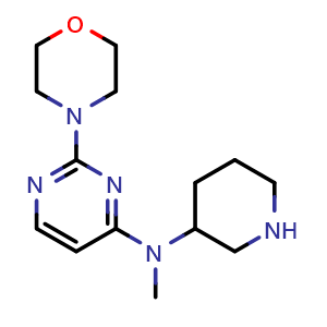 Chemical structure of N-methyl-2-(morpholin-4-yl)-N-(piperidin-3-yl)pyrimidin-4-amine , CAS 3049388-98-6, AChemBlock AD263049