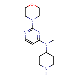 Chemical structure of N-methyl-2-(morpholin-4-yl)-N-(piperidin-4-yl)pyrimidin-4-amine , CAS 3049389-06-9, AChemBlock AD263054