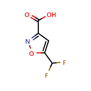 Chemical structure of 5-(difluoromethyl)-1,2-oxazole-3-carboxylic acid , CAS 1785023-01-9, AChemBlock AD263058