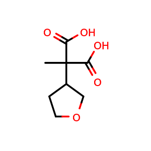 Chemical structure of 2-methyl-2-(oxolan-3-yl)propanedioic acid , CAS 2309734-54-9, AChemBlock AD263061