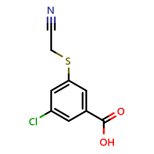 Chemical structure of 3-chloro-5-[(cyanomethyl)sulfanyl]benzoic acid , CAS 2947383-14-2, AChemBlock AD263067