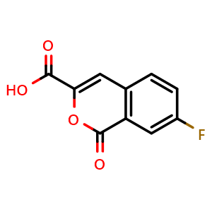 Chemical structure of 7-fluoro-1-oxo-1H-isochromene-3-carboxylic acid , CAS 1593395-26-6, AChemBlock AD263095