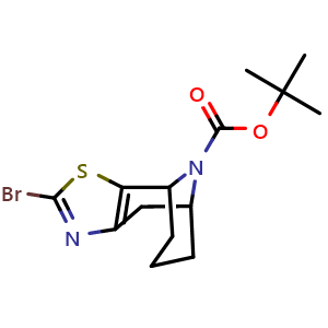 Chemical structure of tert-Butyl 4-bromo-3-thia-5,12-diazatricyclo[6.3.1.0,{2,6}]dodeca-2(6),4-diene-12-carboxylate , CAS 3049389-57-0, AChemBlock AD263125