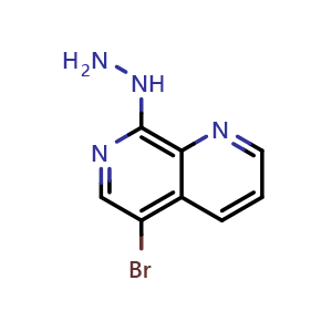 Chemical structure of 5-bromo-8-hydrazinyl-1,7-naphthyridine , CAS 1279215-34-7, AChemBlock AD263132