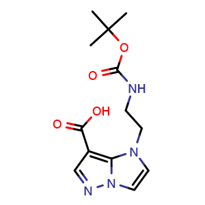 Chemical structure of 1-(2-{[(tert-Butoxy)carbonyl]amino}ethyl)-1H-pyrazolo[1,5-a]imidazole-7-carboxylic acid , CAS 3048777-54-1, AChemBlock AD263134