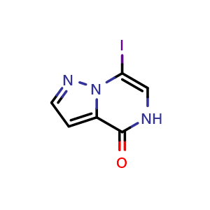 Chemical structure of 7-Iodo-4H,5H-pyrazolo[1,5-a]pyrazin-4-one , CAS 2490401-45-9, AChemBlock AD263136