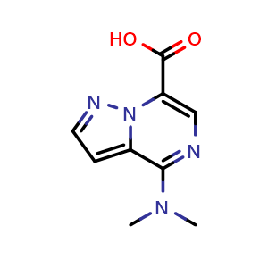 Chemical structure of 4-(Dimethylamino)pyrazolo[1,5-a]pyrazine-7-carboxylic acid , CAS 3049389-01-4, AChemBlock AD263140