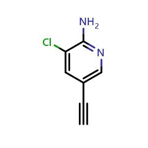 Chemical structure of 3-Chloro-5-ethynylpyridin-2-amine , CAS 1824088-91-6, AChemBlock AD263143