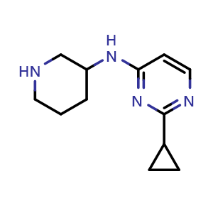 Chemical structure of 2-cyclopropyl-N-(piperidin-3-yl)pyrimidin-4-amine , CAS 1781927-49-8, AChemBlock AD263183