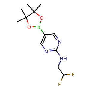 Chemical structure of N-(2,2-difluoroethyl)-5-(4,4,5,5-tetramethyl-1,3,2-dioxaborolan-2-yl)pyrimidin-2-amine , CAS 2906109-69-9, AChemBlock AD263192