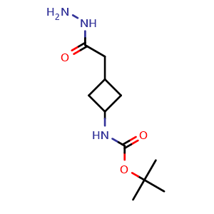 Chemical structure of tert-Butyl N-{3-[(hydrazinecarbonyl)methyl]cyclobutyl}carbamate , CAS 1463522-75-9, AChemBlock AD263205