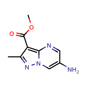 Chemical structure of methyl 6-amino-2-methylpyrazolo[1,5-a]pyrimidine-3-carboxylate , CAS 1782867-37-1, AChemBlock AD263211