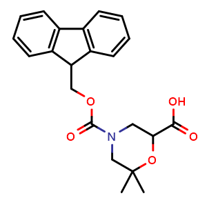 Chemical structure of 4-{[(9H-fluoren-9-yl)methoxy]carbonyl}-6,6-dimethylmorpholine-2-carboxylic acid , CAS 2287280-41-3, AChemBlock AD263217