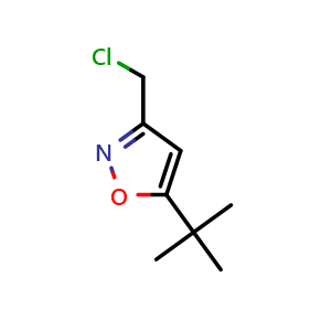 Chemical structure of 5-tert-Butyl-3-(chloromethyl)-1,2-oxazole , CAS 861135-52-6, AChemBlock AD263236