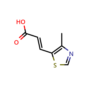 Chemical structure of (2E)-3-(4-methyl-1,3-thiazol-5-yl)prop-2-enoic acid , CAS 933718-19-5, AChemBlock AD263244