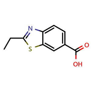 Chemical structure of 2-Ethyl-1,3-benzothiazole-6-carboxylic acid , CAS 17142-85-7, AChemBlock AD263250