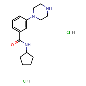 Chemical structure of N-cyclopentyl-3-(piperazin-1-yl)benzamide dihydrochloride , CAS 2320602-10-4, AChemBlock AD263252