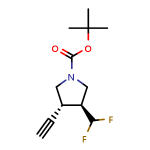 Chemical structure of tert-Butyl (3S,4R)-3-(difluoromethyl)-4-ethynylpyrrolidine-1-carboxylate , CAS 3066888-64-7, AChemBlock AD263269