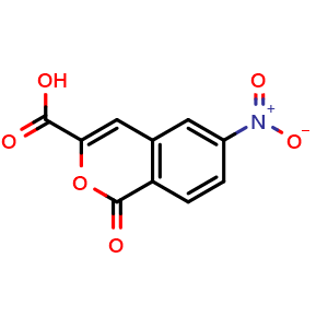 Chemical structure of 6-Nitro-1-oxo-1H-isochromene-3-carboxylic acid , CAS 3066638-62-5, AChemBlock AD263289