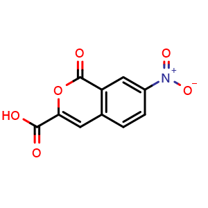 Chemical structure of 7-Nitro-1-oxo-1H-isochromene-3-carboxylic acid , CAS 90947-84-5, AChemBlock AD263290