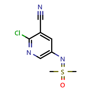 Chemical structure of 2-Chloro-5-{[dimethyl(oxo)-lambda6-sulfanylidene]amino}pyridine-3-carbonitrile , CAS 3066651-79-1, AChemBlock AD263297