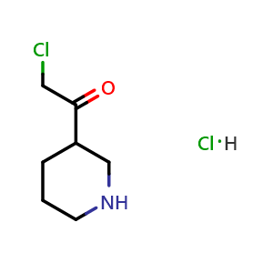 Chemical structure of 2-chloro-1-(piperidin-3-yl)ethan-1-one hydrochloride , CAS 3054600-75-5, AChemBlock AD263302