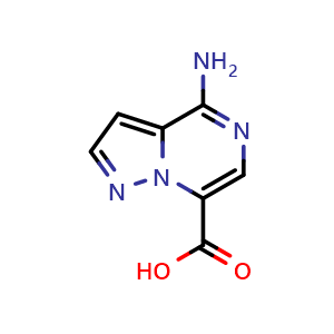 Chemical structure of 4-aminopyrazolo[1,5-a]pyrazine-7-carboxylic acid , CAS 3054535-04-2, AChemBlock AD263306