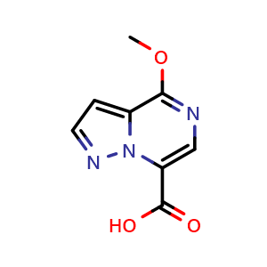 Chemical structure of 4-methoxypyrazolo[1,5-a]pyrazine-7-carboxylic acid , CAS 3054429-25-0, AChemBlock AD263307