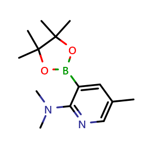 Chemical structure of N,N,5-Trimethyl-3-(4,4,5,5-tetramethyl-1,3,2-dioxaborolan-2-yl)pyridin-2-amine , AChemBlock AD263308