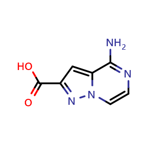 Chemical structure of 4-aminopyrazolo[1,5-a]pyrazine-2-carboxylic acid , CAS 3066801-61-1, AChemBlock AD263312