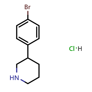 Chemical structure of 3-(4-Bromophenyl)piperidine hydrochloride , CAS 1203683-26-4, AChemBlock AD263323