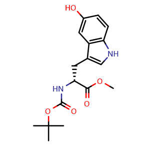 Chemical structure of (R)-Methyl 2-((tert-butoxycarbonyl)amino)-3-(5-hydroxy-1H-indol-3-yl)propanoate , CAS 1234880-33-1, AChemBlock AD263327