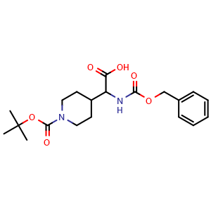 Chemical structure of 2-(((Benzyloxy)carbonyl)amino)-2-(1-(tert-Butoxycarbonyl)piperidin-4-yl)acetic acid , CAS 1219154-20-7, AChemBlock AD263332
