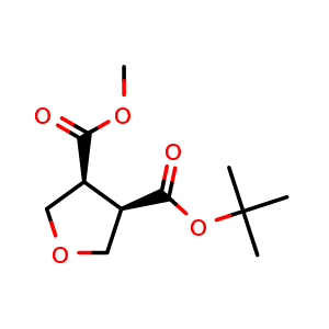 Chemical structure of (3S,4R)-methyl 4-(tert-butoxycarbonyl)-tetrahydrofuran-3-carboxylate , CAS 2253105-35-8, AChemBlock AD263342