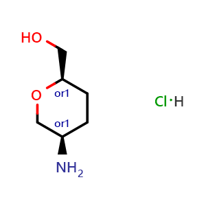 Chemical structure of cis-(5-Amino-tetrahydro-pyran-2-yl)-methanol hydrochloride , CAS 2749887-69-0, AChemBlock AD263345