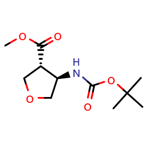 Chemical structure of (3R,4R)-4-tert-Butoxycarbonylamino-tetrahydro-furan-3-carboxylic acid methyl ester , CAS 2891580-11-1, AChemBlock AD263347