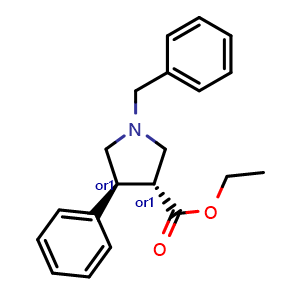 Chemical structure of trans-Ethyl 1-benzyl-4-phenylpyrrolidine-3-carboxylate , CAS 80896-61-3, AChemBlock AD263354