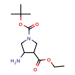 Chemical structure of 1-tert-Butyl 3-ethyl 4-aminopyrrolidine-1,3-dicarboxylate , CAS 1033880-16-8, AChemBlock AD263357