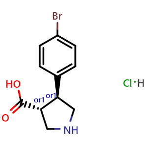Chemical structure of trans-4-(4-Bromophenyl)pyrrolidine-3-carboxylic acid hydrochloride , CAS 1217832-47-7, AChemBlock AD263359