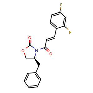 Chemical structure of (S,E)-4-benzyl-3-(3-(2,4-difluorophenyl)acryloyl)oxazolidin-2-one , CAS 862283-61-2, AChemBlock AD263364