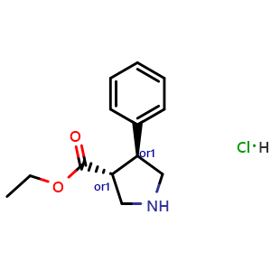 Chemical structure of trans-Ethyl 4-phenylpyrrolidine-3-carboxylate hydrochloride , CAS 874383-43-4, AChemBlock AD263365