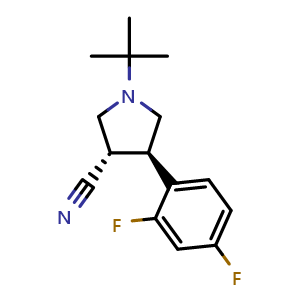 Chemical structure of (3S,4R)-1-(tert-Butyl)-4-(2,4-difluorophenyl)pyrrolidine-3-carbonitrile , CAS 794500-76-8, AChemBlock AD263372