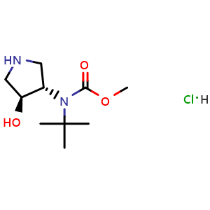 Chemical structure of (3S,4S)-tert-Butyl-4-hydroxypyrrolidin-3-ylcarbamate hydrochloride , AChemBlock AD263394