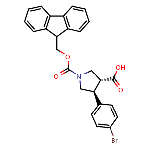 Chemical structure of (3R,4S)-1-(((9H-Fluoren-9-yl)methoxy)carbonyl)-4-(4-bromophenyl)pyrrolidine-3-carboxylicacid , AChemBlock AD263395
